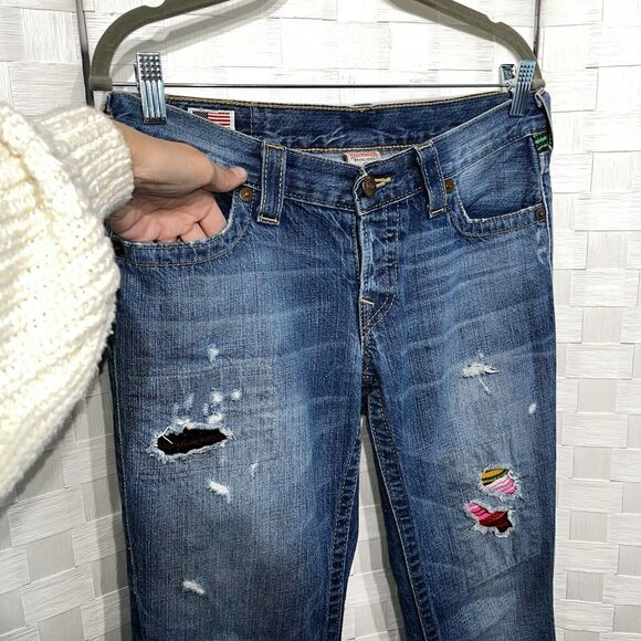 True Religion Womens Y2k Vintage Brianna Patchwork Aztec Button Fly Jean Size 26 - Picture 2 of 13